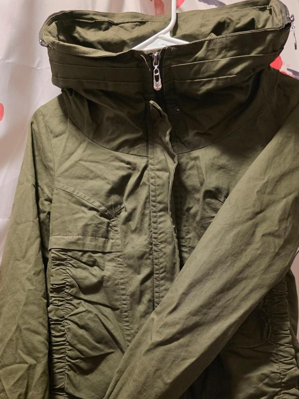 Women's Olive Utility Jacket with High Collar